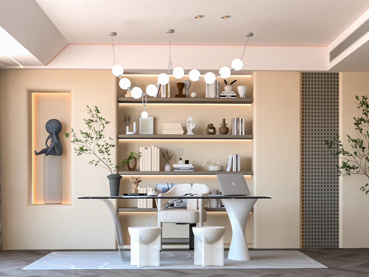 Interior design for an office with bright colors.