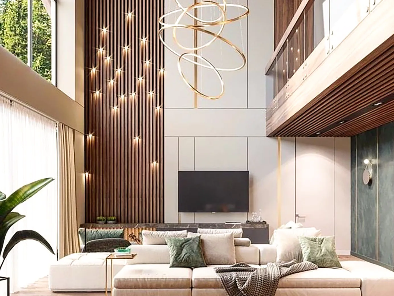 Spacious living room with a contemporary sofa, a textured area rug, and abstract wall art that adds character to the space.