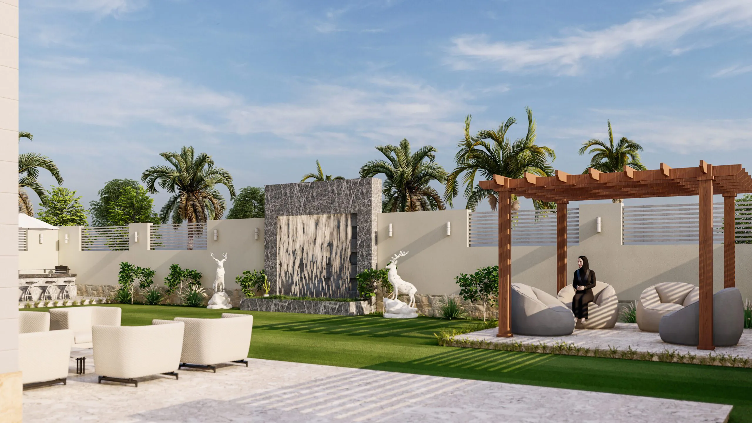 Modern Pergola Design: A contemporary outdoor structure with wooden elements, open spaces, and a warm, earthy ambiance.