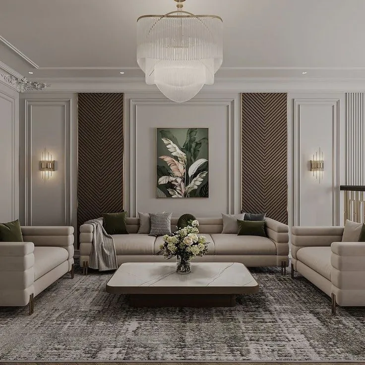 Timeless classic living room with gold accents, custom furniture, and vintage decor in Egypt.